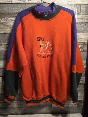 Vintage Regatta Sports Men's Orange Ski Crewneck Sweater